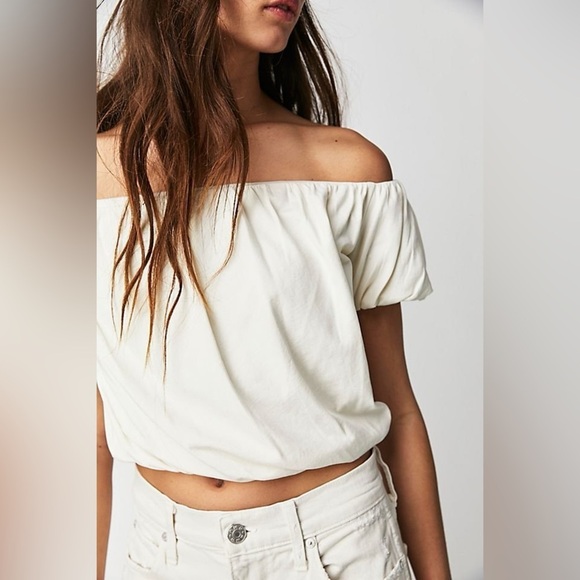 NWT Free People We The Free Here To Slay Tee Ivory M Boho off shoulder cropped - Picture 1 of 16